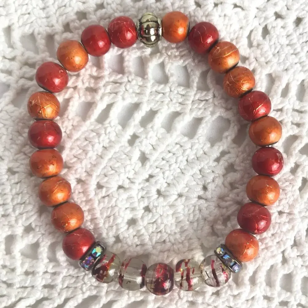 Dragonfly Coral Orange Brass Stackable Bracelets
